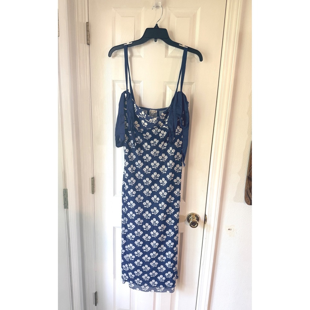 Free People Printed Got Glam Slip Dress Navy Combo Floral Tie Shoulder Large - Picture 2 of 4